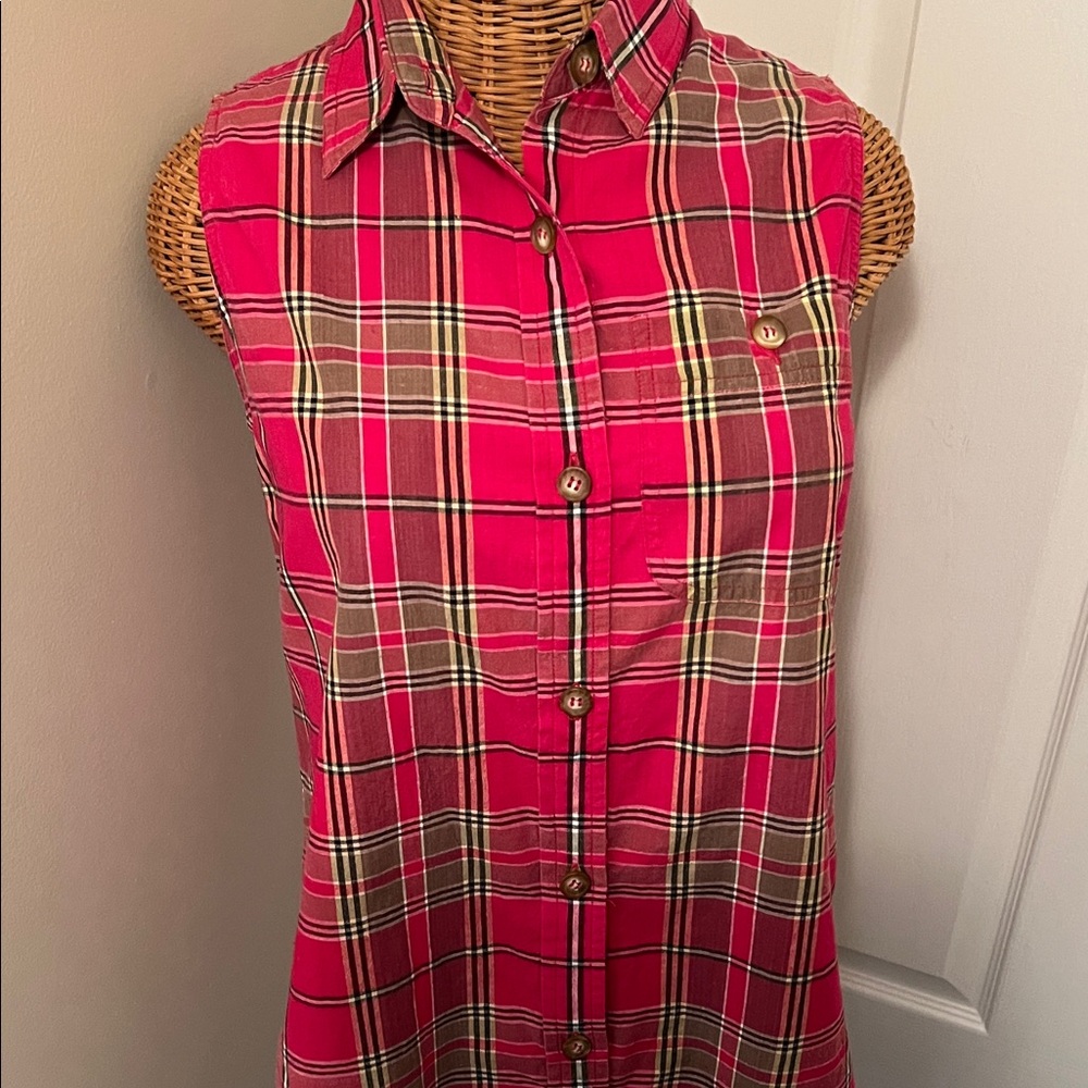 liz & co. Pink Plaid Sleeveless Button-Down Shirt